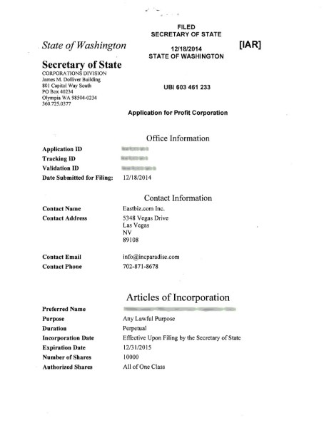 Articles of Incorporation 1st page