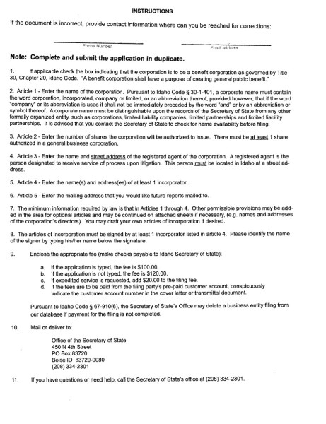 Articles of Incorporation 2nd page
