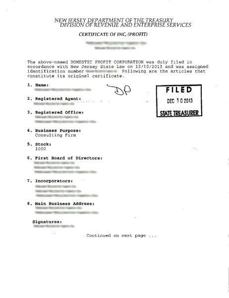 Certificate of Incorporation 1st page