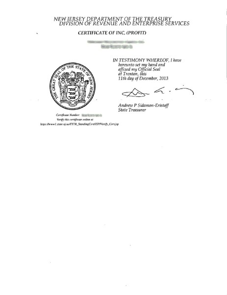 Certificate of Incorporation 2nd page
