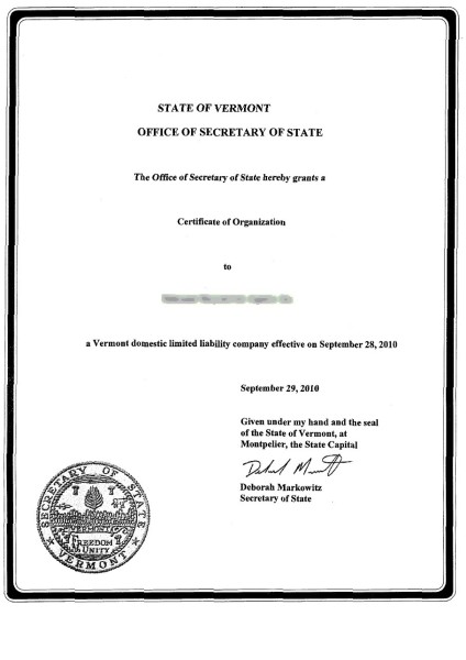 Certificate of Organization