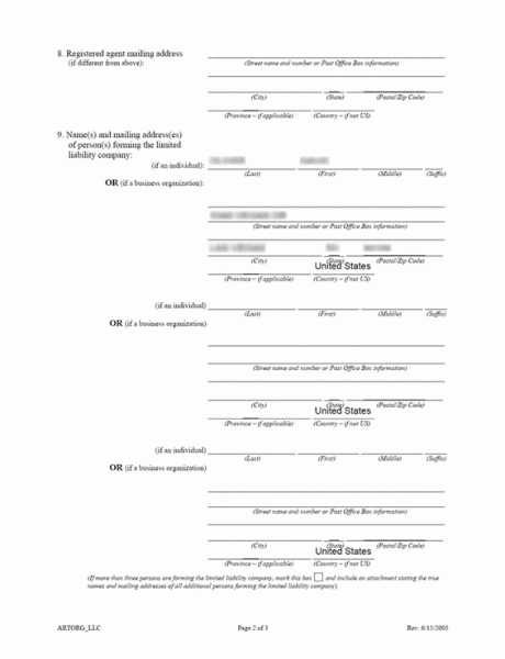 Electronic Articles of Organization For Colorado Limited Liability Company (2nd page)