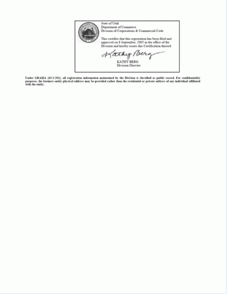 Electronic Articles of Organization For Utah Corporation (3rd page)